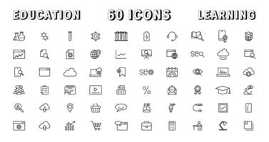 Education and Learning thin line icons set. Education, School, Learning editable stroke icons. vector