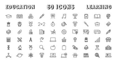 Education and Learning thin line icons set. Education, School, Learning editable stroke icons. vector