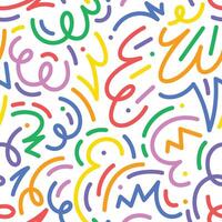 Abstract drawing doodle seamless pattern. Creative squiggle color lines. Trendy colorful background vector