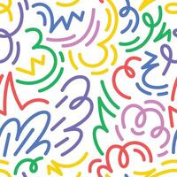 Abstract drawing doodle seamless pattern. Creative squiggle color lines. Trendy colorful background vector
