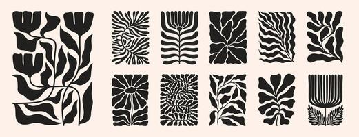A retro 70s-inspired poster featuring a groovy floral pattern with Matisse-style leaf shapes and doodles, blending modern and organic elements vector