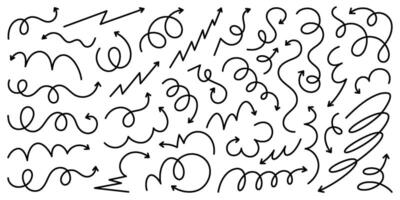 Hand drawn thin line arrows collection. Curvy and wavy simple arrow set. signs and symbols vector
