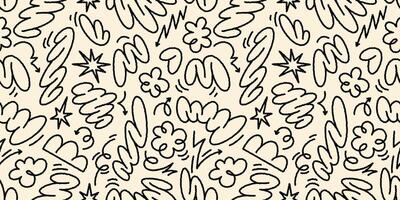Abstract seamless pattern with floral shapes, groovy doodles and squiggle lines. Ideal for retro-inspired designs and creative projects vector