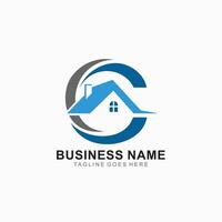 C initial logo with home or building design concept vector