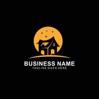Abstract logo design with house silhouette concept on a moon background vector