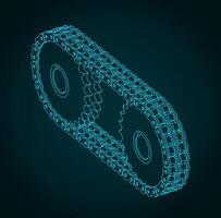 Double chain drive isometric technical drawing vector