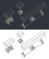 Mechanical keyboard switches and keycaps drawing vector