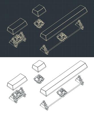 Mechanical keyboard switches and keycaps drawing