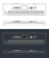 Synthesizer keyboard blueprints vector