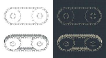 Double chain drive technical drawings vector