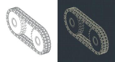 Double chain drive isometric technical drawings vector