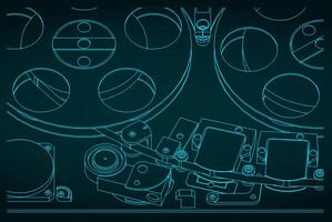 Tape drive mechanism of reel-to-reel recorder sketch vector
