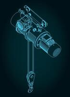 Monorail hoist isometric blueprint vector