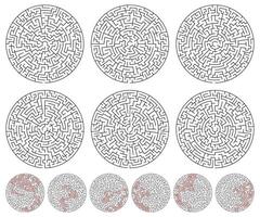 Abstract circular maze game collection with solution for Cnc. laser cutting or kdp vector