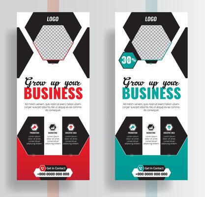 Grow your Business X banner template design, Rollup banner design for promotional marketing, Commercial Business uses x stand banner, flyer template.