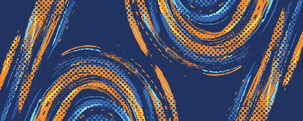 Abstract Sports Background with Blue and Orange Brush Texture and Halftone Effect. Grunge Background for Banner or Poster Design