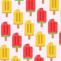 Bright and refreshing summer holiday seamless pattern with watermelon and pineapple flavored ice cream, pattern for summer. vector