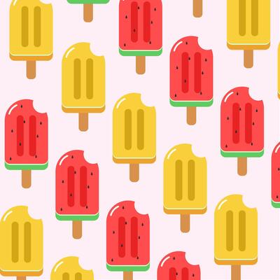 Bright and refreshing summer holiday seamless pattern with watermelon and pineapple flavored ice cream, pattern for summer.