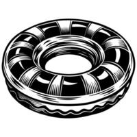 Black and white sketch of a swim ring, highlighting its textured surface and floating motion. vector