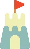 Flat design castle icon with light green walls and a red flag on top. vector