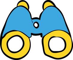 Cartoon drawing of a pair of binoculars in blue and yellow, perfect for a whimsical adventure. vector