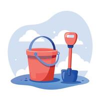 Illustration of a sand bucket and shovel in a flat style. vector