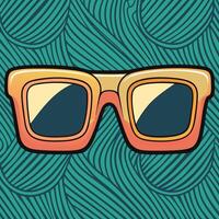 Stylish square sunglasses with an orange gradient frame, patterned teal vector