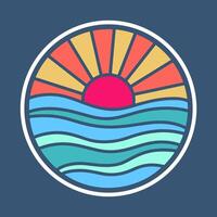Sunrise and wave in summer time mono line design for t-shirt, badge, sticker, etc vector
