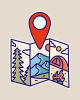 Camping nature camping activity design in map location shape figure design for t shirt sticker badge illustration vector