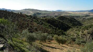 Mittelmeer Landschaft mit Wind Turbinen verlängerbar Energie beim Horizont video
