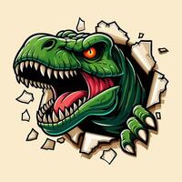 hand drawn t-rex roaring out of torn paper illustration vector