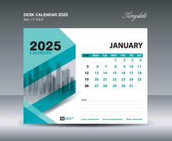 January 2025 template- Desk Calendar 2025 year template, wall calendar 2025 year, Week starts Sunday, Planner design, Stationery design, flyer design, printing media, green background vector