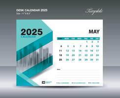May 2025 template- Desk Calendar 2025 year template, wall calendar 2025 year, Week starts Sunday, Planner design, Stationery design, flyer design, printing media, green background vector