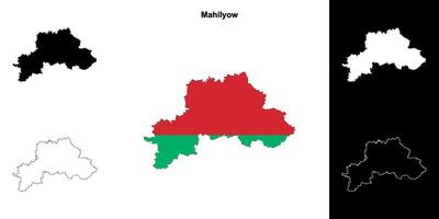 Mahilyow region outline map set vector