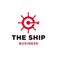 steering wheel ship boat yacht with arrow target on point for business logo design vector