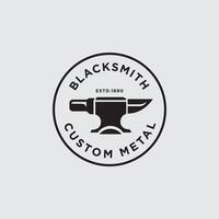 Blacksmith Custom Metal Forge Anvil Foundry Ironwork Logo Design vector