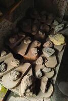 Household items identified from the remains of a particularly powerful volcanic eruption. Household items burned and destroyed due to the 2010 eruption of Mount Merapi photo