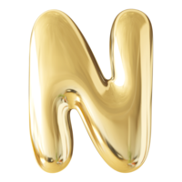 Gold 3D Bubble Font Letter N uppercase png