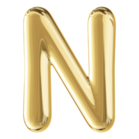 Gold 3D Bubble Font Letter N uppercase png
