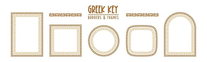 Greek key pattern, seamless borders collection. Decorative ancient meander, greece border ornament set with repeated geometric motif vector