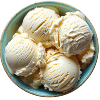 Vanilla ice cream bowl . Vanilla ice cream in ceramic bowl top view . Summertime dessert vanilla ice cream flat lay isolated png