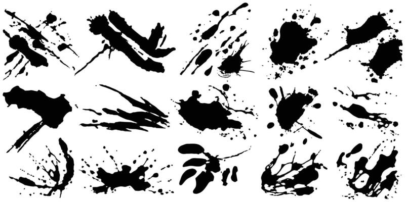 Black silhouette of spot with droplets, smudges, stains and splashes. Ink blot in grunge style.