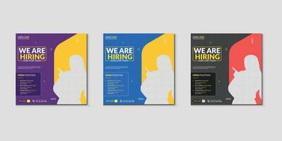 We are hiring job vacancy social media post banner design template with red color. We are hiring job vacancy square web banner design. Pro vector