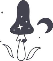 Celestial Magic Mushroom in Minimalist Doodle Style. Mystical Bohemian Mushroom. vector