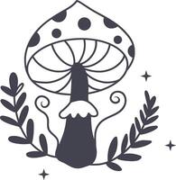 Celestial Magic Mushroom in Minimalist Doodle Style. Mystical Bohemian Mushroom. vector