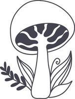 Celestial Magic Mushroom in Minimalist Doodle Style. Mystical Bohemian Mushroom. vector