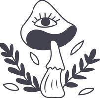 Celestial Magic Mushroom in Minimalist Doodle Style. Mystical Bohemian Mushroom. vector