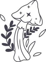 Celestial Magic Mushroom in Minimalist Doodle Style. Mystical Bohemian Mushroom. vector