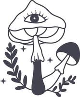 Celestial Magic Mushroom in Minimalist Doodle Style. Mystical Bohemian Mushroom. vector