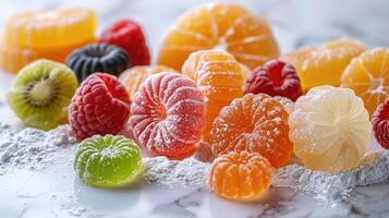 Close-up of a colorful jelly candies background. photo